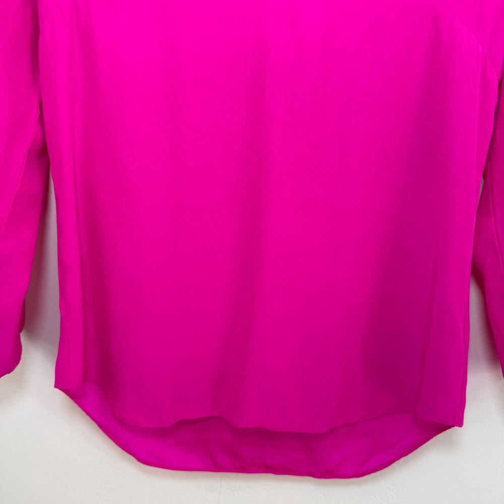 Amanda Uprichard 100% Silk Blouse Hot Pink V-Neck Barbiecore Dopamine Dressing S - Picture 3 of 12